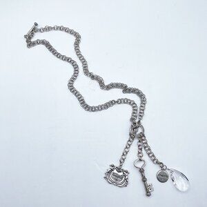 Chicos Silver-Tone Key & Crystal Charm Necklace With Engraved “25 Years Bold” Pe